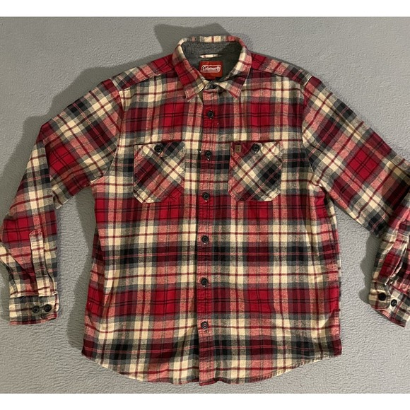 Coleman Red & Gray Plaid Long Sleeve Button Down Flannel Shirt Men's Size Large - Picture 1 of 6